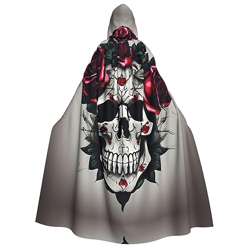 JJPUNGK Roter Rosen-Totenkopf-Druck, weicher Kapuzenumhang für Cosplay, Karneval, Maskerade, Partys und Themendekorationen von JJPUNGK