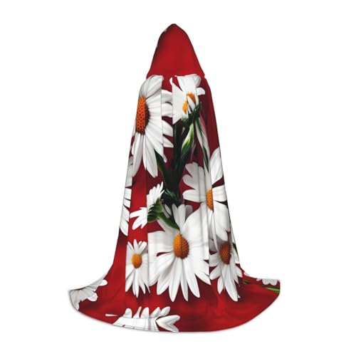 JJPUNGK Umhang mit roter Blume und weißem Gänseblümchen-Aufdruck, für Karneval und Damen, für Themenpartys, Cosplay, Festivals, Dekorationen von JJPUNGK