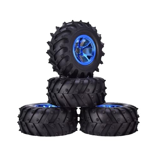 JJRFVBGT RC Auto Reifen Und Räder Kompatibel Mit AX-3002 Für HSP Für HPI Für 1/10 RC Monster Truck Modell Ersatzteile 4 STÜCKE 120mm Reifen Gummireifen Rad Kunststofffelge Nabe(Blue) von JJRFVBGT