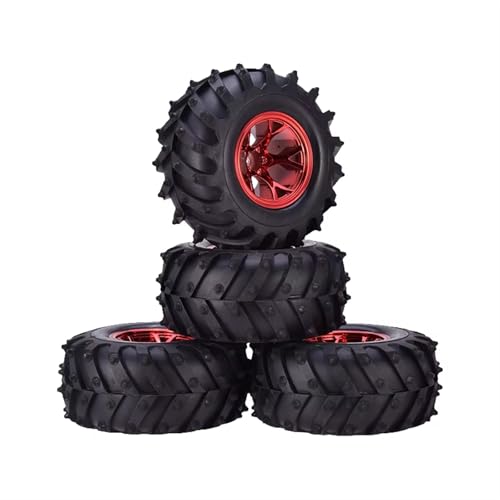 JJRFVBGT RC Auto Reifen Und Räder Kompatibel Mit AX-3002 Für HSP Für HPI Für 1/10 RC Monster Truck Modell Ersatzteile 4 STÜCKE 120mm Reifen Gummireifen Rad Kunststofffelge Nabe(Red) von JJRFVBGT