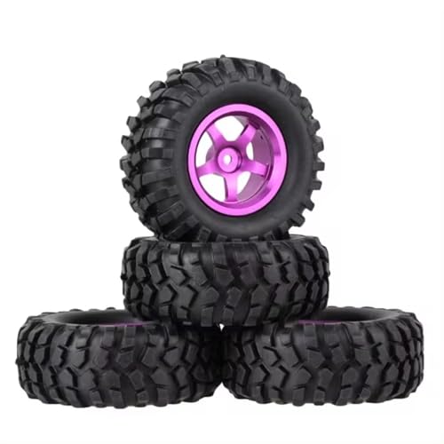 JJRFVBGT RC Auto Reifen Und Räder Kompatibel Mit Axial Für SCX10, 4 Stück 1,9 Zoll RC Crawler Autoreifen Mit Radnabe Aus Aluminiumlegierung, Passend Für 96 Mm(Purple) von JJRFVBGT