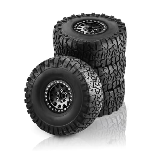 JJRFVBGT RC Auto Reifen Und Räder Kompatibel Mit Axial Für SCX10 Für RR10 Für AX10 Für Wraith 90048 90018 Für KM2 Für 1/10 RC Rock Crawler Gummireifen Beadlock-Felgen 4 STK(Black) von JJRFVBGT