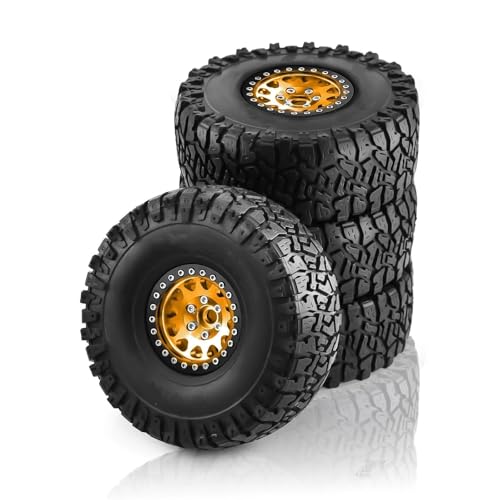 JJRFVBGT RC Auto Reifen Und Räder Kompatibel Mit Axial Für SCX10 Für RR10 Für AX10 Für Wraith 90048 90018 Für KM2 Für 1/10 RC Rock Crawler Gummireifen Beadlock-Felgen 4 STK(Yellow) von JJRFVBGT