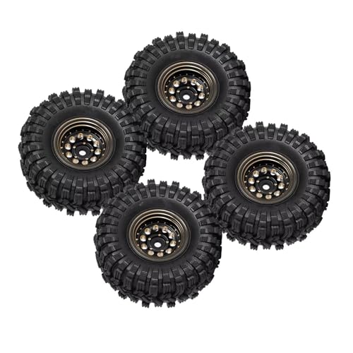 JJRFVBGT RC Auto Reifen Und Räder Kompatibel Mit Axial Für SCX24 Für AX24 Für TRX4M Für FCX24. Schwarz Beschichtetes Messing, 1,0 Zoll Beadlock-Radreifen-Set Für 1/24 1/18 RC Crawler Car(Black) von JJRFVBGT