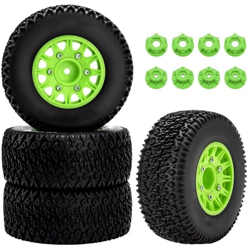 JJRFVBGT RC Auto Reifen Und Räder Kompatibel Mit Slash Für Arrma Für Senton Für Axial Für Losi Für HSP 1/10 Auto RC Truck Universalreifen 12 Mm/14 Mm Sechskant RC Rad Und Reifen Für(Green) von JJRFVBGT