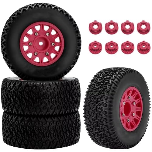 JJRFVBGT RC Auto Reifen Und Räder Kompatibel Mit Slash Für Arrma Für Senton Für Axial Für Losi Für HSP 1/10 Auto RC Truck Universalreifen 12 Mm/14 Mm Sechskant RC Rad Und Reifen Für(Red) von JJRFVBGT