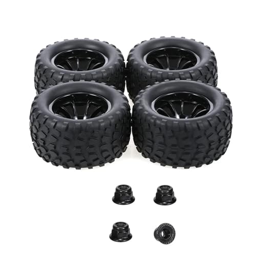 JJRFVBGT RC Auto Reifen Und Räder Kompatibel Mit Trxs, Für Himoto, Für HSP, Für HPI, Für Redcat 1/10 RC Monster Truck-Reifen Und Felgen, 12 Mm Sechskant Mit 4 Mm Nylon-Kontermuttern von JJRFVBGT