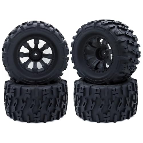 JJRFVBGT RC Auto Reifen Und Räder Kompatibel Mit Trxs Himoto Für HSP Für HPI Für Redcat 1/10 RC Monster Truck-Reifen Und Felgen 12 Mm Sechskant Für RC Crawler 4-teilige Gummireifen(7472-1) von JJRFVBGT