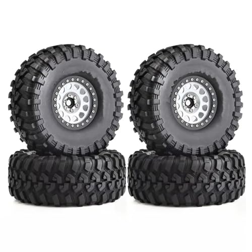 RC Auto Reifen Und Räder Kompatibel Mit Axial Für SCX10 Für RR10 Für Für traxxas Für TRX4 Für YK4082 4083 RC Metall 2,2 Zoll Beadlock Felgenreifensatz 135 Mm 1/10 RC Crawler Car(Silver) von JJRFVBGT