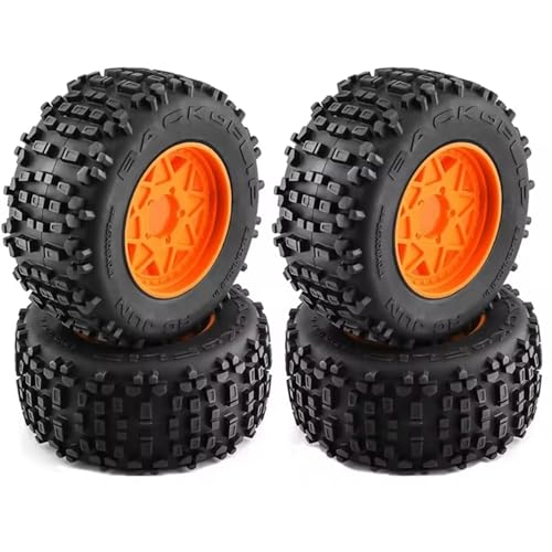 RC Auto Reifen Und Räder Kompatibel Mit Für traxxas Für Schlitten Für ARRMA Für KRATON Für Outcast Für Tamiya Für HSP 4-TLG. 170 Mm 1/7 1/8 Monster-Stunt-Truck-Reifen(Orange) von JJRFVBGT