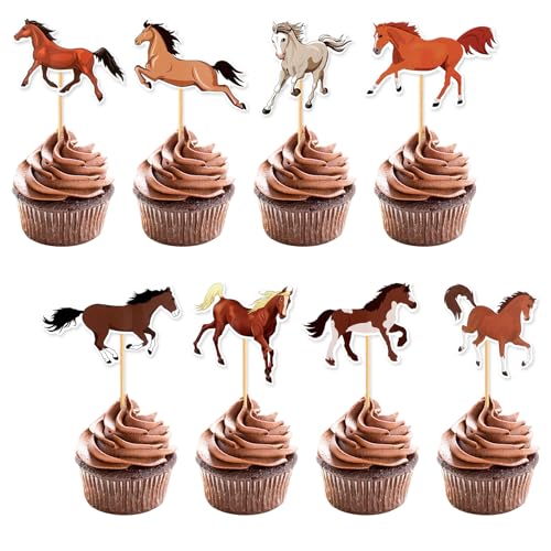 JJUNW Pferd Cupcake Topper, 16 Stück Pferd Cupcake-Topper mit Pferdemotiv, Cake Topper Pferde Deko Geburtstag Pferde Kuchen Deko Pferd Themen Party Deko für Babyparty Kindergeburtstag Party Supplie von JJUNW