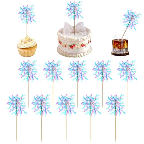 JJUNW 10 Stück Feuerwerk Tortendeko, Bunte Kuchen Deko, Feuerwerk Cocktail Deko Geburtstag für Tortendeko Hochzeit Schmetterlinge Kuchen Deko Frauen Männer zum Cupcake Muffin Deko (Mehrfarbig) von JJUNW