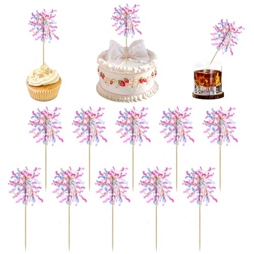 JJUNW 10 Stück Feuerwerk Tortendeko, Bunte Kuchen Deko, Feuerwerk Cocktail Deko Geburtstag für Tortendeko Hochzeit Schmetterlinge Kuchen Deko Frauen Männer zum Cupcake Muffin Deko (Rosa) von JJUNW