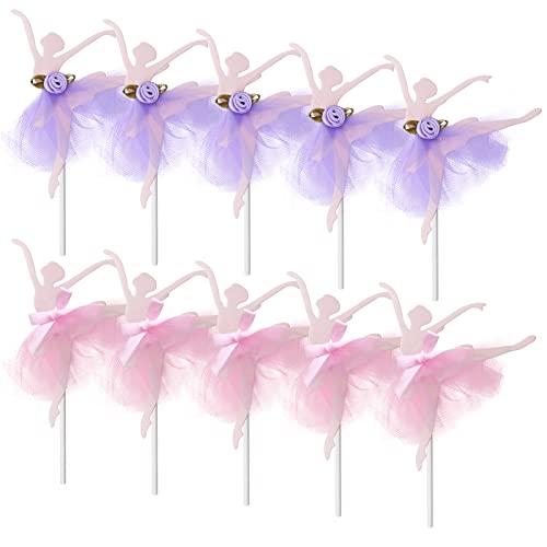 10 Stück Ballerina Mädchen Cupcake Topper, Ballett Tänzerin Kuchendekoration, rosa lila Tutu Mädchen Kuchen Dessert Muffin Dekoration für Geburtstag Hochzeit Babyparty Party von JJYHEHOT