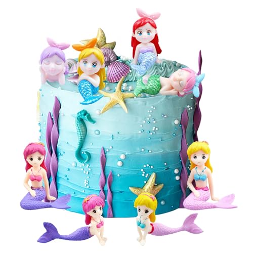 8 Stück Meerjungfrau Geburtstag Tortendeko, Meerjungfrau Thema Kuchen Dekoration 3D Mermaid Tier Cupcake Topper, Kleine Meerjungfrau-Figuren für Mädchen Prinzessin Geburtstagstorte Deko von JJYHEHOT