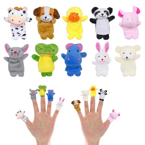 JJYHEHOT 10 Stücke Fingerpuppen, Mini Plüsch Tier Fingerpuppen, Kinder Fingerpuppen Spielzeug, Baby Fingerpuppen Set, Cartoon Kleine Handpuppe Spielzeug für Geburtstag Kinder Taufe Babyparty von JJYHEHOT