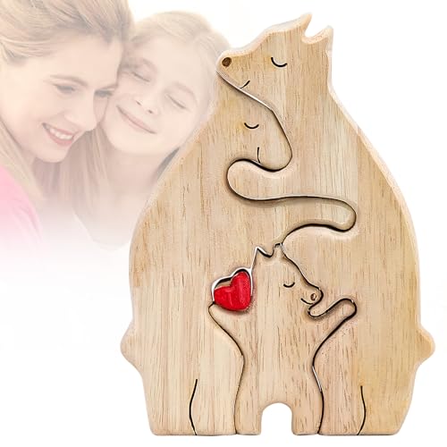 Personalisiertes Holzkunstpuzzle der Bärenfamilie, Andenken Geschenke Holz Bär Skulpturen Desktop Ornament, 3 Bären Holzpuzzle für Familie Jubiläum Geburtstag Geschenke von JJYHEHOT