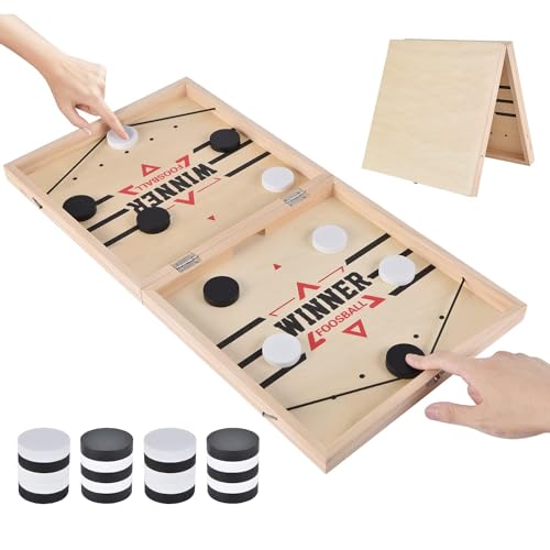 Brettspiel Hockey, Hockey Brettspiel, Super Winner Brettspiel, 20 Schwarz-Weiße Teile, Holz Schnell Sling Puck Match-Spiel, 2 in1 Portable Schachbrett-Set Partyspiele Tisch-Desktop-Spiel von JJianSpiel