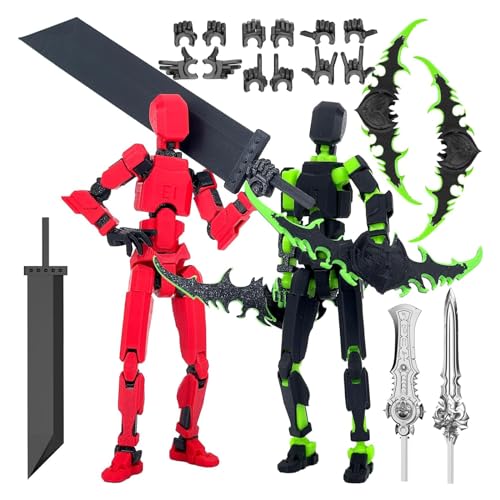 T13 Action Figure, 2 Stück T13 Action Figures 3D-Druck von Beweglichen Figuren mit Mehreren Gelenken, Roboter-Actionfigur, Desktop-Dekorationen (Mit 4 Waffen + 6 Handtypen) von JJianSpiel