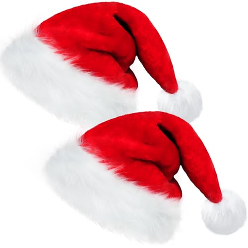 JKKLCC 2pcs weihnachtsmützen, weihnachtsmützen erwachsene,Unisex warmen Plüsch Weihnachten Party Hüte, Plus Long(32x48cm) Deluxe weihnachtsmütze für Weihnachten Neujahr Party Supplies, rot von JKKLCC