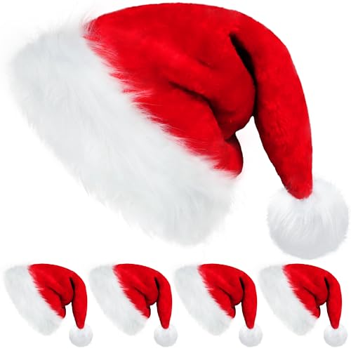 JKKLCC 4pcs weihnachtsmützen, weihnachtsmützen erwachsene,Unisex warmen Plüsch Weihnachten Party Hüte, Plus Long(32x48cm) Deluxe weihnachtsmütze für Weihnachten Neujahr Party Supplies, rot von JKKLCC