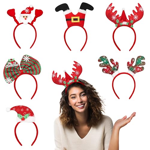 JKKLCC 6pcs haarreifen weihnachten, weihnachts haarreif für Kinder, Erwachsene, Damen und Herren, weihnachts kopfschmuck umfasst Santa Claus, Rentiergeweih, Schneeflocken, Pailletten und Bögen Designs von JKKLCC