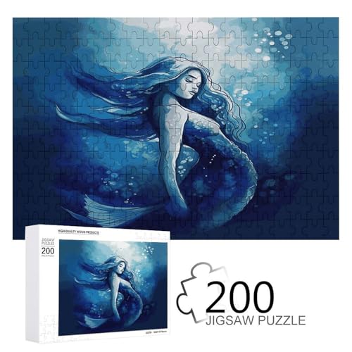 Jigsaw Game for Adults, Blue Mermaid Printed Wooden Puzzles, 200 Piece Puzzles are Suitable for Puzzle Enthusiasts and Can Be Placed at Home, Office, Or Other Places von JKLPOMN