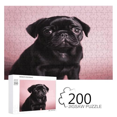 Jigsaw Game for Adults, Cute Black Pug Printed Wooden Puzzles, 200 Piece Puzzles are Suitable for Puzzle Enthusiasts and Can Be Placed at Home, Office, Or Other Places von JKLPOMN