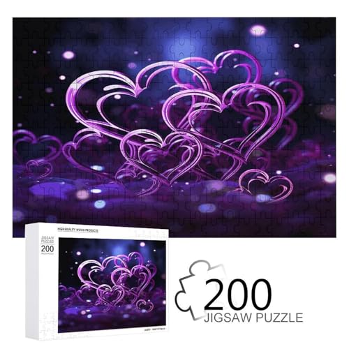 Jigsaw Game for Adults, Fashional Purple Hearts Printed Wooden Puzzles, 200 Piece Puzzles are Suitable for Puzzle Enthusiasts and Can Be Placed at Home, Office, Or Other Places von JKLPOMN