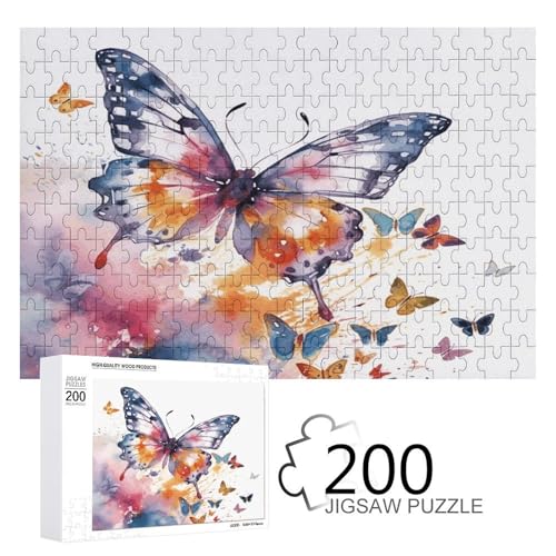 Puzzle-Spiel für Erwachsene, Aquarell-Schmetterling bedruckte Holzpuzzles, 200-teilige Puzzles sind geeignet für Puzzle-Enthusiasten und können zu Hause, im Büro oder an anderen Orten platziert werden von JKLPOMN