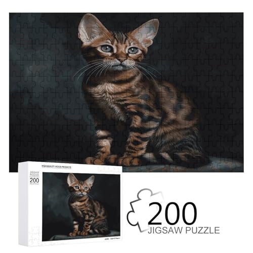 Puzzle-Spiel für Erwachsene, Bengalkatze bedruckte Holzpuzzles, 200 Teile Puzzles sind geeignet für Puzzle-Enthusiasten und können zu Hause, im Büro oder an anderen Orten platziert werden von JKLPOMN