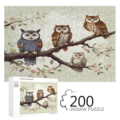 Puzzle-Spiel für Erwachsene, Eulen auf einem Ast bedruckte Holzpuzzles, 200-teilige Puzzles sind geeignet für Puzzle-Enthusiasten und können zu Hause, im Büro oder an anderen Orten platziert werden von JKLPOMN