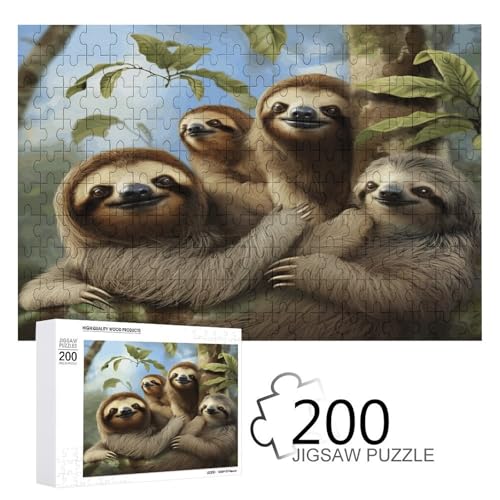 Puzzle-Spiel für Erwachsene, Faultier-Familie bedruckte Holzpuzzles, 200-teilige Puzzles sind geeignet für Puzzle-Enthusiasten und können zu Hause, im Büro oder an anderen Orten platziert werden von JKLPOMN