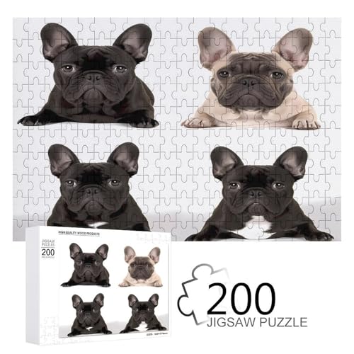 Puzzle-Spiel für Erwachsene, Französische Bulldogge bedruckte Holzpuzzles, 200-teilige Puzzles sind geeignet für Puzzle-Enthusiasten und können zu Hause, im Büro oder an anderen Orten platziert werden von JKLPOMN