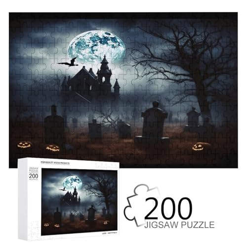 Puzzle-Spiel für Erwachsene, Gothic Happy Halloween bedruckte Holzpuzzles, 200 Teile Puzzles sind geeignet für Puzzle-Enthusiasten und können zu Hause, im Büro oder an anderen Orten platziert werden von JKLPOMN