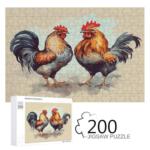 Puzzle-Spiel für Erwachsene, Hahn und Henne bedruckte Holzpuzzles, 200 Teile Puzzles sind geeignet für Puzzle-Enthusiasten und können zu Hause, im Büro oder an anderen Orten platziert werden von JKLPOMN