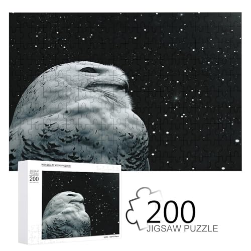 Puzzle-Spiel für Erwachsene, Schneeeule und Sterne bedruckte Holzpuzzles, 200 Teile Puzzles sind geeignet für Puzzle-Enthusiasten und können zu Hause, im Büro oder an anderen Orten platziert werden von JKLPOMN