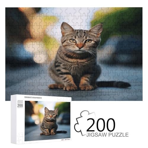 Puzzle-Spiel für Erwachsene, braunes getigertes Kätzchen, bedruckte Holzpuzzles, 200-teilige Puzzles sind geeignet für Puzzle-Enthusiasten und können zu Hause, im Büro oder an anderen Orten platziert von JKLPOMN