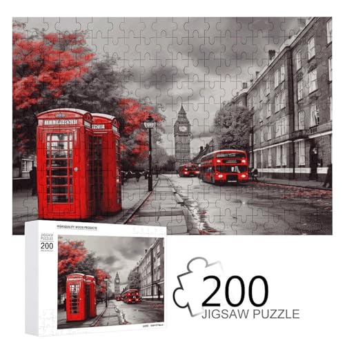 Puzzle-Spiel für Erwachsene, rote Londoner Straße bedruckte Holzpuzzles, 200 Teile Puzzles sind geeignet für Puzzle-Enthusiasten und können zu Hause, im Büro oder an anderen Orten platziert werden von JKLPOMN