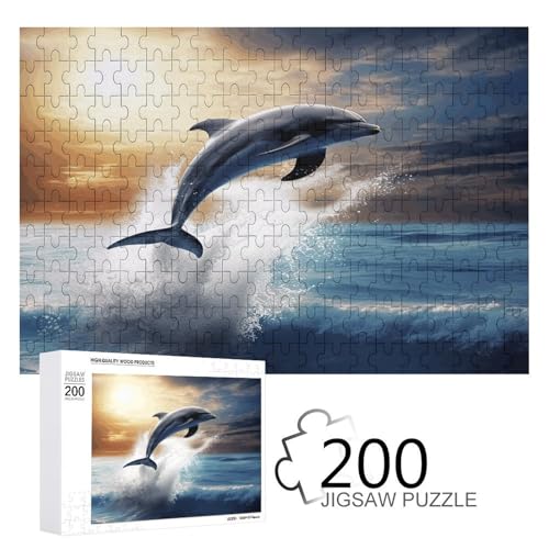 Puzzle-Spiel für Erwachsene, schöne Delfin-bedruckte Holzpuzzles, 200-teilige Puzzles eignen sich für Puzzle-Enthusiasten und können zu Hause, im Büro oder an anderen Orten platziert werden von JKLPOMN