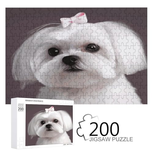 Puzzle-Spiel für Erwachsene, schöne Malteser-Hunde-bedruckte Holzpuzzles, 200-teilige Puzzles sind geeignet für Puzzle-Enthusiasten und können zu Hause, im Büro oder an anderen Orten platziert werden von JKLPOMN