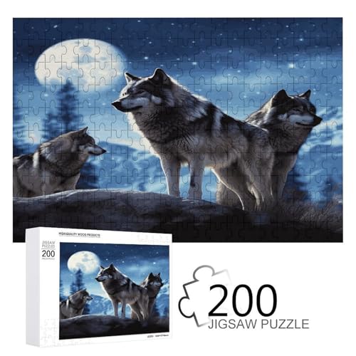 Puzzle für Erwachsene, Wolfs bedruckte Holzpuzzles, 200 Teile Puzzles sind geeignet für Puzzle-Enthusiasten und können zu Hause, im Büro oder an anderen Orten platziert werden von JKLPOMN