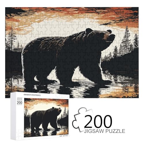 Puzzlespiel für Erwachsene, Bären-Silhouette bedruckte Holzpuzzles, 200-teilige Puzzles sind geeignet für Puzzle-Enthusiasten und können zu Hause, im Büro oder an anderen Orten platziert werden von JKLPOMN