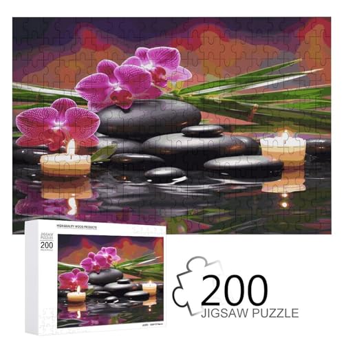 Puzzlespiel für Erwachsene, Blumen im Brunnen Massagesteine bedruckte Holzpuzzles, 200 Teile Puzzles sind für Puzzle-Enthusiasten geeignet und können zu Hause, im Büro oder an anderen Orten platziert von JKLPOMN