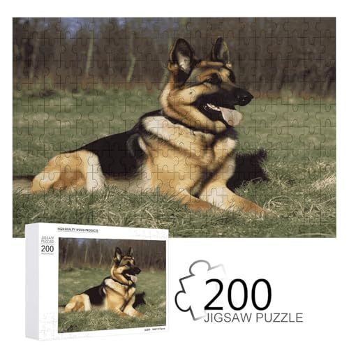 Puzzlespiel für Erwachsene, Deutscher Schäferhund bedruckte Holzpuzzles, 200 Teile Puzzles eignen sich für Puzzle-Enthusiasten und können zu Hause, im Büro oder an anderen Orten platziert werden von JKLPOMN