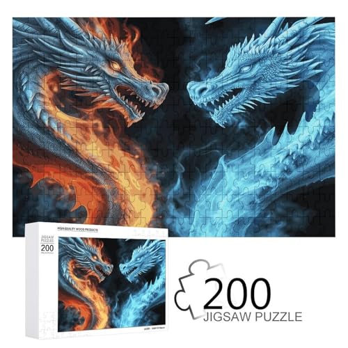 Puzzlespiel für Erwachsene, Eis- und Feuerdrachen bedruckte Holzpuzzles, 200 Teile Puzzles sind für Puzzle-Enthusiasten geeignet und können zu Hause, im Büro oder an anderen Orten platziert werden von JKLPOMN