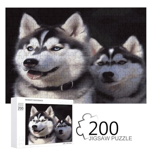 Puzzlespiel für Erwachsene, Husky-Hund bedruckte Holzpuzzles, 200 Teile Puzzles sind geeignet für Puzzle-Enthusiasten und können zu Hause, im Büro oder an anderen Orten platziert werden von JKLPOMN