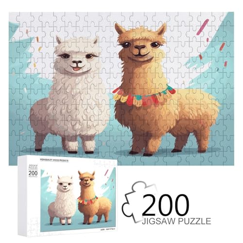 Puzzlespiel für Erwachsene, Lama Alpaka bedruckte Holzpuzzles, 200 Teile Puzzles eignen sich für Puzzle-Enthusiasten und können zu Hause, im Büro oder an anderen Orten platziert werden von JKLPOMN