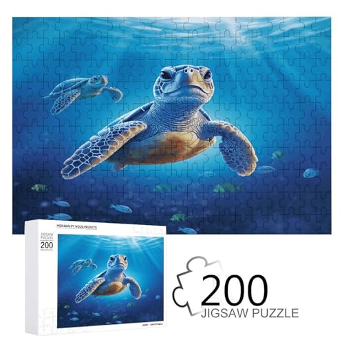 Puzzlespiel für Erwachsene, Schildkröte im blauen Wasser bedruckte Holzpuzzles, 200 Teile Puzzles sind geeignet für Puzzle-Enthusiasten und können zu Hause, im Büro oder an anderen Orten platziert von JKLPOMN