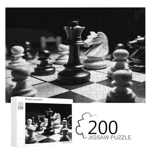 Puzzlespiel für Erwachsene, Schwarz-Weiß-Schach-gedruckte Holzpuzzles, 200-teilige Puzzles eignen sich für Puzzle-Enthusiasten und können zu Hause, im Büro oder an anderen Orten platziert werden von JKLPOMN